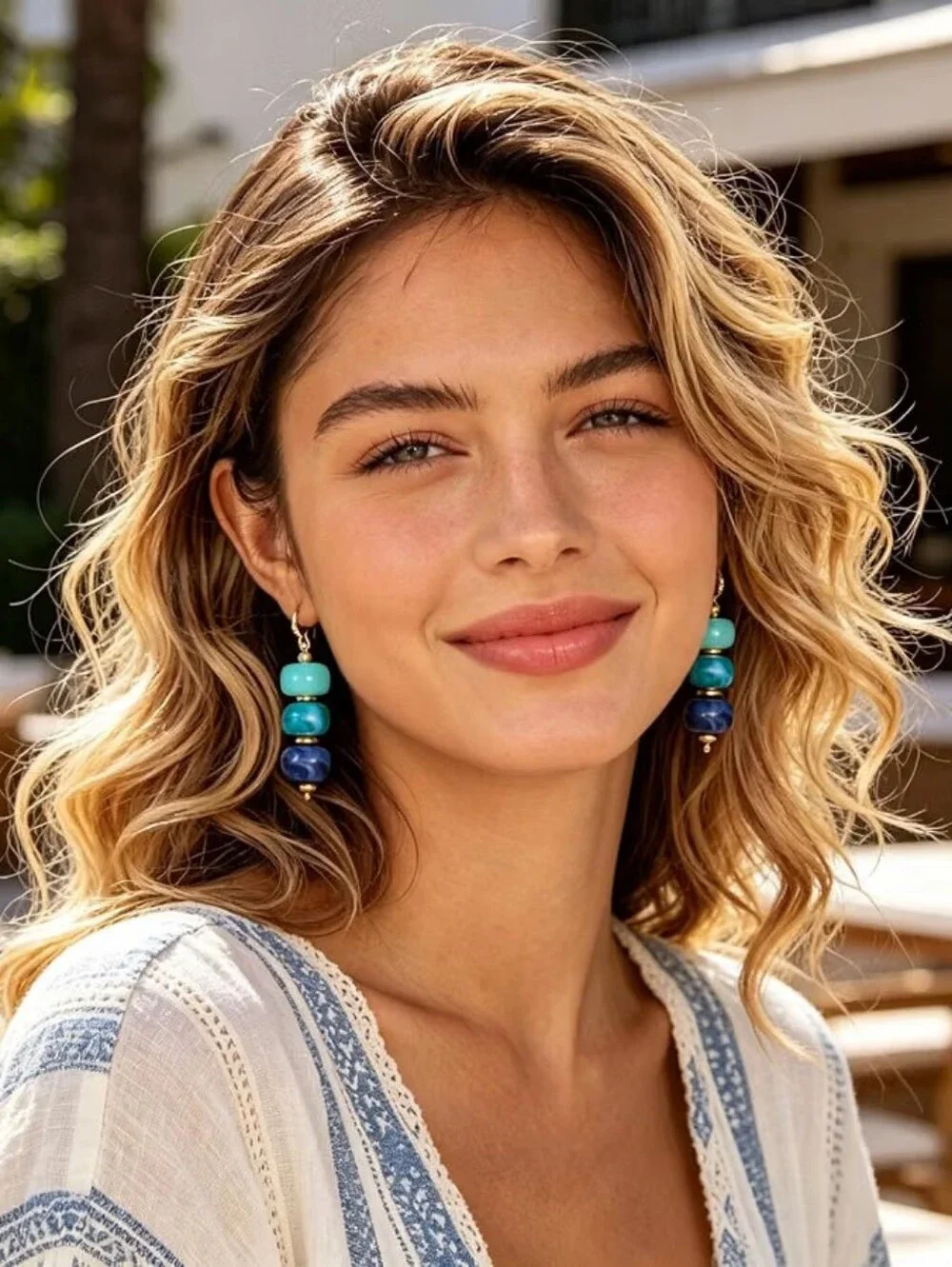 Boho Beaded Drop Earrings Chunky Resin Dangle